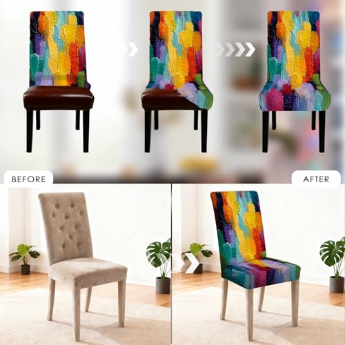 Image of Nuxovilar 2PCS Colorful Abstract Oil Paint Stretch Chair Covers