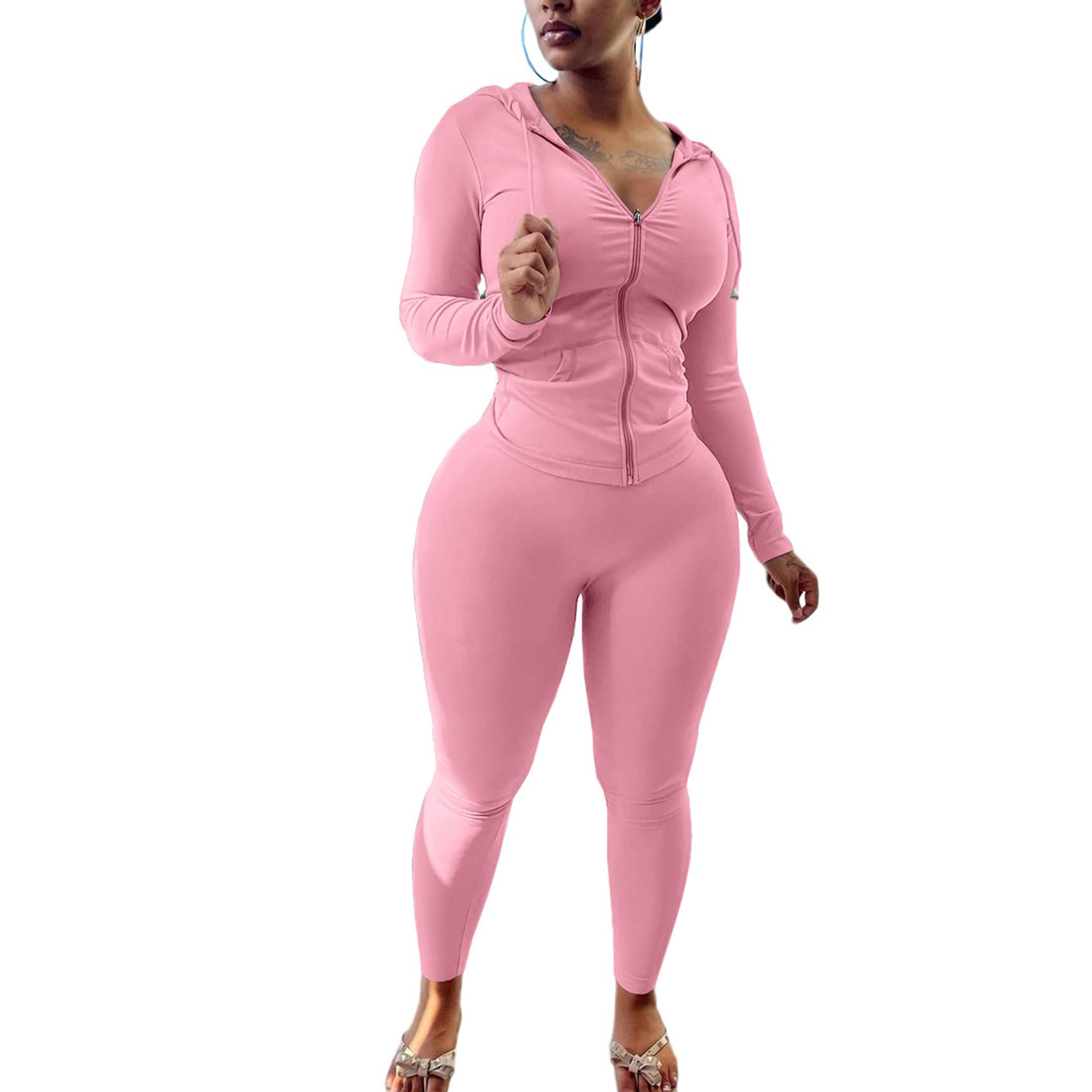 ZDZ2 Piece Sweatsuits For Women Jogger Set Fall Outfits Long Sleeve Tights Sport Suits Tracksuits Womens Workout Sets