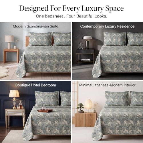 Image of BSB HOME 240 TC Cotton Double Bedsheet with 2 Pillow Covers, Soft & Breathable Bed Sheet for Double Bed, Fade & Wrinkle Resistant, Floral Print, 90 x 100 Inches (228 x 254 cm)-Mineral Gray Botanical