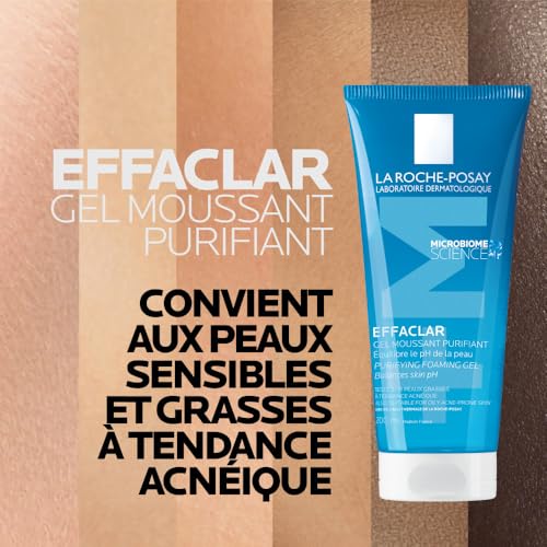 La Roche-Posay, Effaclar, Gel Moussant Purifiant, Nettoie en Douceur & Matifie, Formule Sans Savon, pH Physiologique, Pour Peaux Grasses à Tendance Acnéique, 200 ml