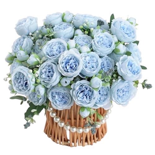 YDYxieji 2 Bunches Artificial Peony Silk Flowers 10Pcs Realistic Faux Peonies Flower Lifelike Peony Fake Flowers Bouquet for Wedding Party Centerpiece Home Decor (Blue)