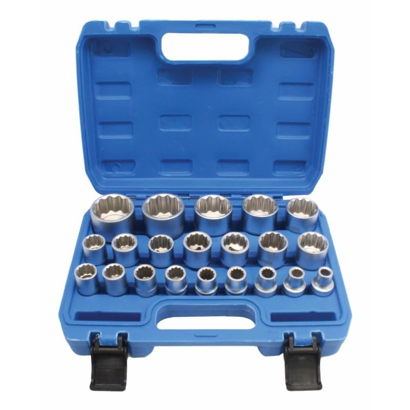 Satra Juego de llaves tubulares multidentadas XZN de 12 caras, 21 piezas, 8-36 mm, 1/2 pulgadas, con maletín de plástico
