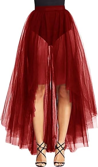 WDPL Womens Maxi High Low A-line Layers Tulle Sheer Evening Skirt
