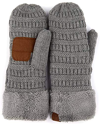 Mittens Womens Ribbed Knit Fuzzy Lined - Solid Heather Grey #TOP1