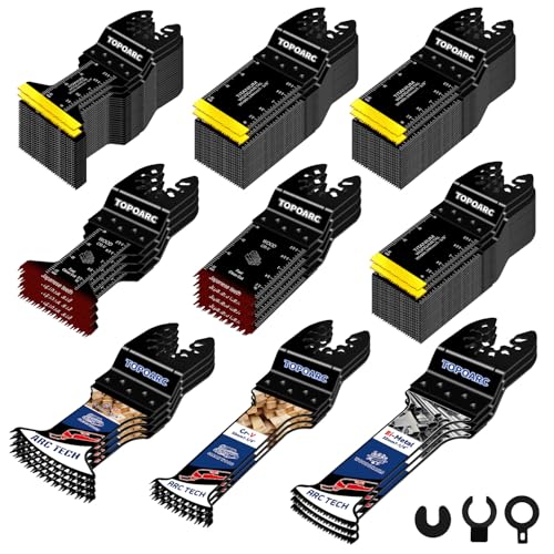 TOPOARC 110 PCS Oscillating Tool Blade Titanium Oscillating Saw Blades Professional Japanese Teeth Multitool Blades Quick Release Saw Blades Kits Compatible with Dewalt Milwaukee Rockwell Fein Makita