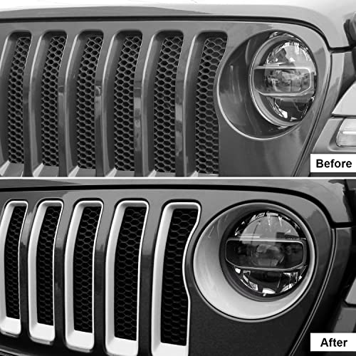 Image of CheroCar for JL Mesh Grille Grill Insert & Headlight Turn Light Cover Trim Exterior Accessories for Jeep Wrangler JL JLU 2018-2026 & Gladiator JT 2020-2026