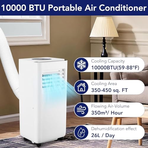 Image of 10000 BTU Portable Air Conditioner, 3-in-1 Portable AC for Rooms 450 Sq.ft, Ultra-Quiet Sleep Mode, Fast Cooling, Compact with Dehumidifier, Built-in Handles and Remote Control