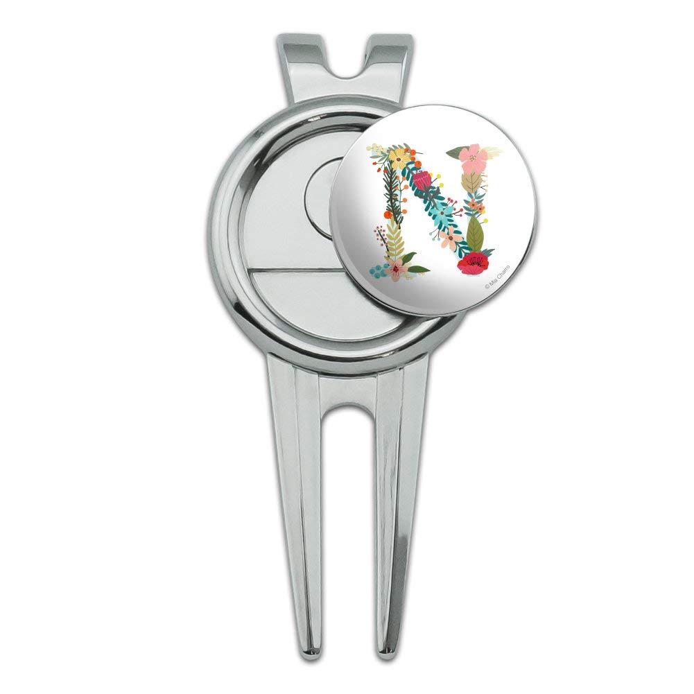 GRAPHICS & MORE Letter N Floral Monogram Initial Golf Divot Repair Tool and Ball Marker