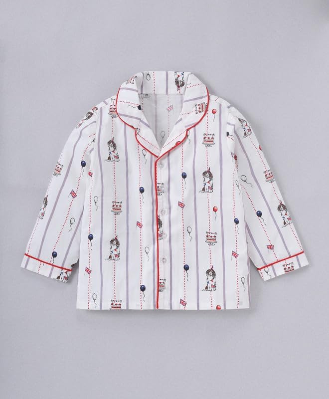 Image of Girls Premium Cotton Full Sleeves Printed Nightsuit Set | Collar Style Night Dress for Girls | Soft & Breathable Pajama Set | Trendy Kids Sleepwear & Nightwear