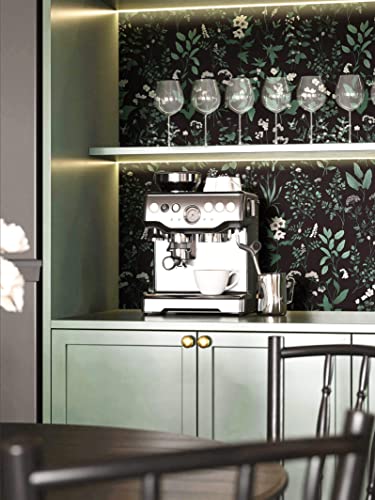 Dimoon 393"X16.1" Black Green Delicate Floral Peel And Stick Wallpaper Thicken Waterproof Leaf Vintage Flower Contact Paper Self Adhesive Wallpaper Removable Wall Paper Shelf Liner Decal Vinyl Roll #TOP5