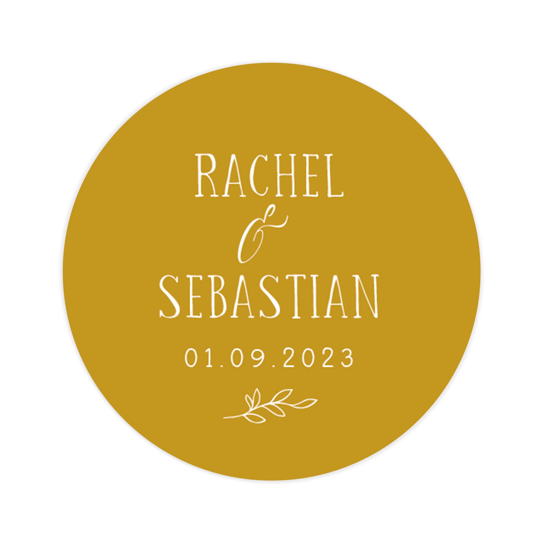 Manta Makes Personalised name stickers for wedding stationery | custom named favour/favor printed round sticker colours pink purple black red green navy light blue cream (Mustard)