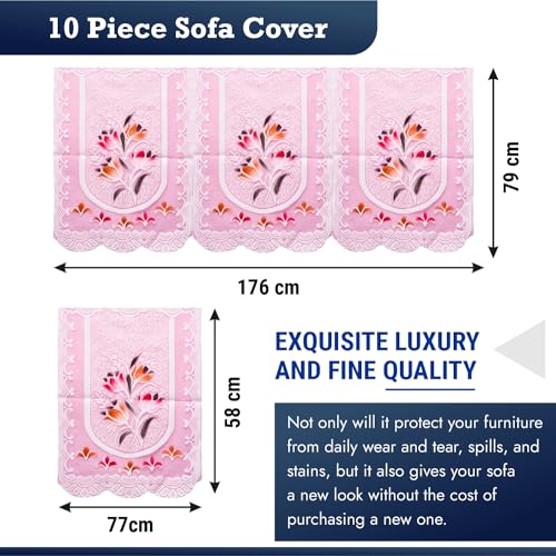 Image of Kuber Industries Sofa Cover | Net Sofa Slipcover Set | Sofa Cover for Living Room | Sofa Slip Cover for Hall | 5-Seater Sofa Cover for Home Decor | Printed Sofa Cover Set | Pink