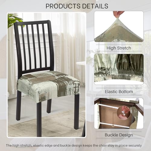 Image of SearchI Dining Chair Seat Covers Set of 4, Stretch Removable Chair Covers for Dining Chairs, Kitchen Chair Covers Protector(Stripe Coffee)