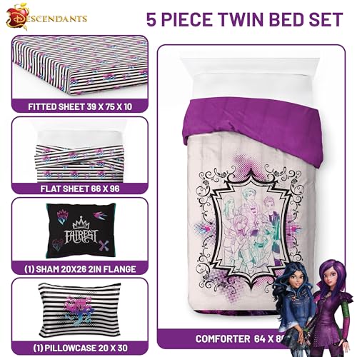 Image of Jay Franco Kids Comforter Set Includes Sheets and Pillow Cover - Soft and Cozy Bed Set for Stylish Room Decor, Multi - Descendants, 5 Piece Twin