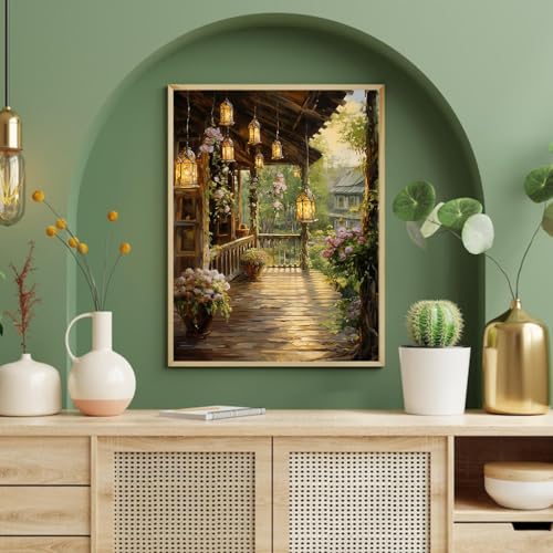 Image of HASTHIP DIY Paint by Numbers Kit Countryside Hallway DIY Oil Paint Paint by Numbers Canvas Oil Paint Wall Decoration DIY Number Painting Natural Scenery Oil Paint Home Decoration, 40 x 50 cm | Oil Painting for Gift, Art Therapy Kit for Adults, Home Wall Decor, Without Frame, Countryside Hallway Art Kit, 40 x 50 cm