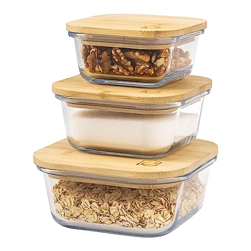 eluno Juego de 3 Tarros de Cristal con Tapa de Bambú para Almacenamiento