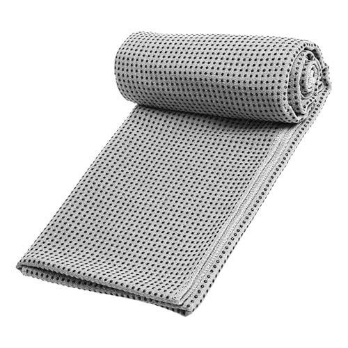 Sweetfularyeen 1 Stück Yoga Handtuch, Atmungsaktiv und Schweißabsorbierend, Maschinenwaschbar, Yoga-Handtücher, Anti-Rutsch-Partikel, Geeignet für Pilates, Fitness, Meditation (Grau)