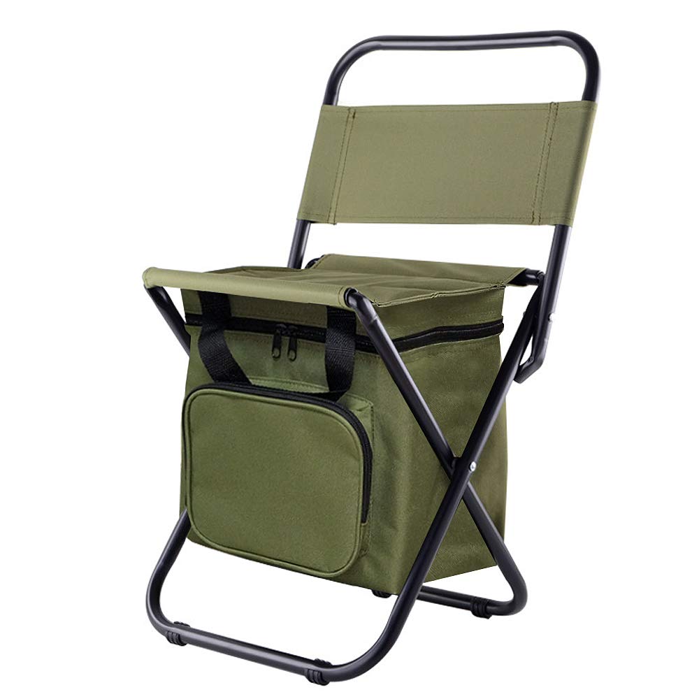 Kingmodern Portable Lightweight Camping Chair Outdoor Small Stool Folding Waterproof Oxford Fabric Backrest Chair Hold up 13 L Cooler Bags Suitable for Fishing,Hiking,Picnic,Travel BBQ(ArmyGreen)