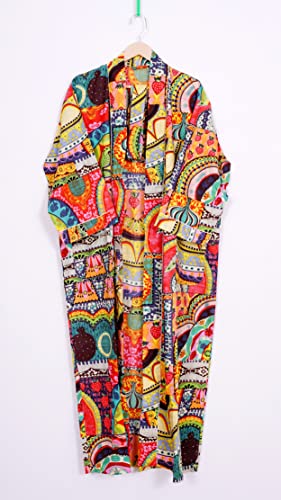 Image of Pure 100% Cotton Robe For Womens Bathrobe Dressing Gown Long sleepwear Free Size Kimono