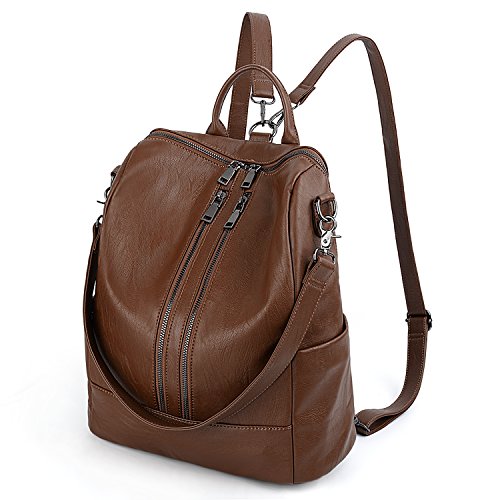 UTO Women Backpack Purse PU Washed Leather Convertible Ladies Rucksack Double Zipper Pockets