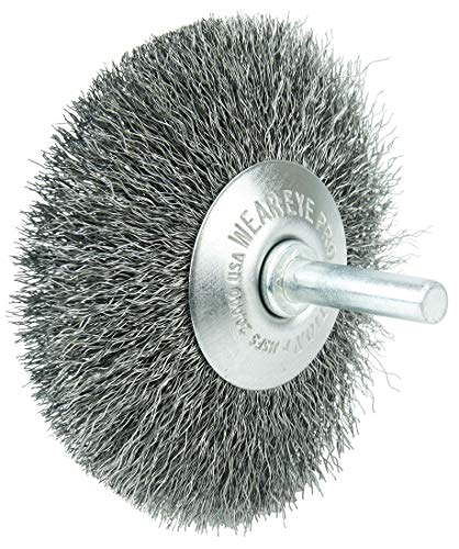 Image of Weiler 17936 3 inch Stem-Mounted Concave Crimped Wire Wheel, .006 inch Stainless Steel Fill, 1 /4 inch Stem, Made in The USA (Pack of 10)