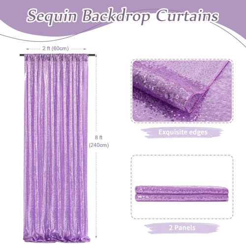 Image of Lavender Sequin Backdrop Curtains,2 Panels 2FTx8FT Lavender Curtain Backdrop Glitter Party Decorations Background Drapes for Wedding Birthday Anniversary Graduation Photo Booth Decor