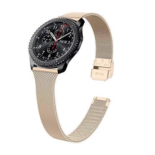 Jennyfly Metal Band for Galaxy Watch 46mm, Adjustable Stainless Steel Band Strap 22mm Compatible with Galaxy Watch 46mm/Galaxy Watch 3 45mm/Gear S3 Frontier/Gear S3 Classi - Vintage Gold