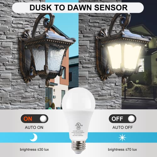 Jackonlux Dusk To Dawn Sensor Light Bulbs Outdoor Automatic On/Off Sensor Bulb 8W E26 3000K Energy Saving Soft Warm White Light For Porch Garage Entrance #TOP1