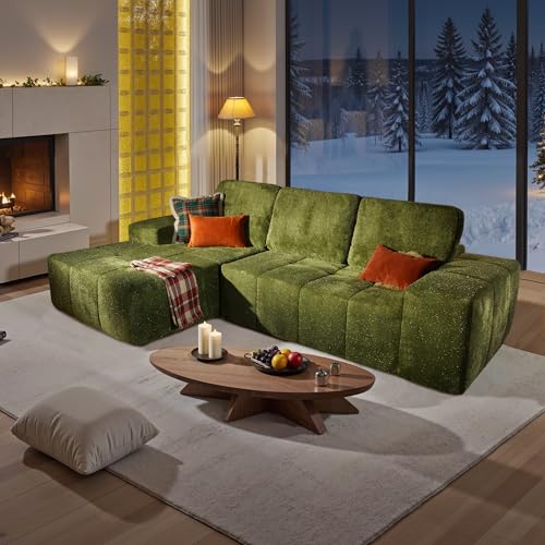 Image of 114 inch Glitter Cloud Sectional Couch with L-Shape Chaise, Modern Boneless Couches for Living Room, Fluffy Tufted Deep Seat Modular Sofa in a Box No Assembly