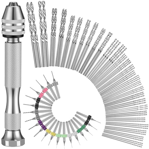 Image of Vinsot 95 Pieces Micro Hand Drill Bits, 1 Pin Vise and 94 Pieces Micro Twist and PCB Mini Drill Bits for DIY Wood Jewelry Resin Beads Polymer Clay Craft Model Making(Silver)