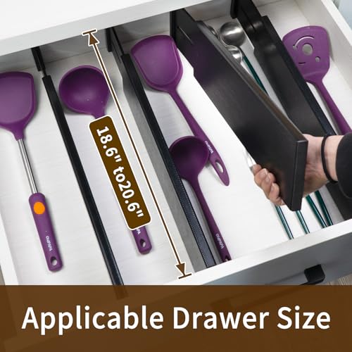 Image of Utoplike Bamboo Drawer Dividers Large, 4 inch High Kitchen Drawers Organizers | For Utensils, Clothing,Spring Loaded, Works in Bathroom, Dresser, Desk, 4 PCS, Black, Fit for 18.6 inch to 20.6 inch Inner Drawer