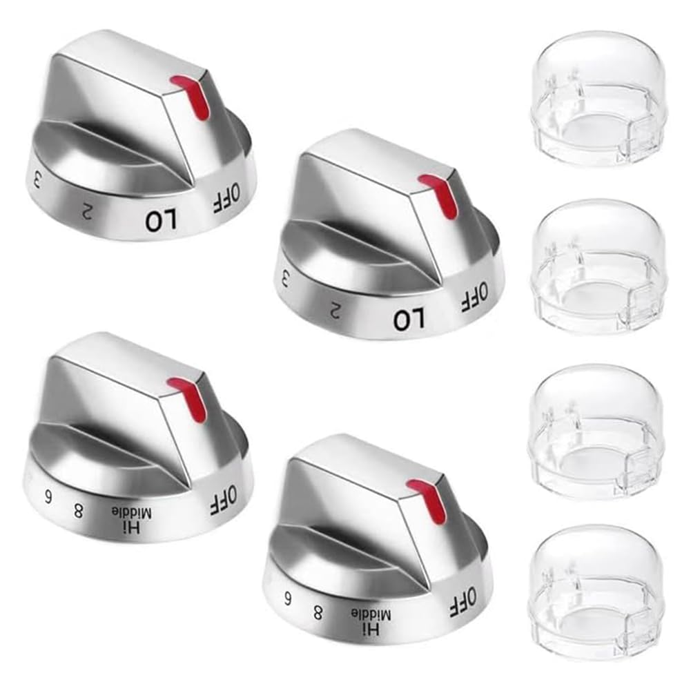 Littimoon Electric Stove Knob Replacement - DG94-03500V DG94-03500W (4PCS+ 4 Gas Stove Knob Protectors)