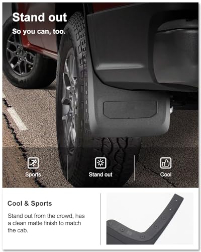 Image of Kiwi Master Mud Flaps for 2024-2026 Ford Ranger (Not Fits Raptor), OEM Replacement # R1WZ-16A550-AA R1WZ-16A550-BA, Heavy Duty Mud Guards, Front & Rear Splash Guards, No Drill, 4 Pcs Set