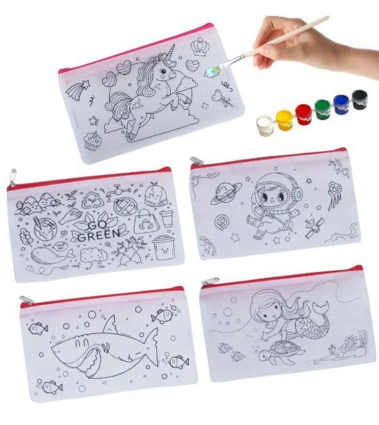 TOOYEP Color Your Own Cartoon Zipper Pouch for Girls & Boys DIY Craft Kit, with Painting Color & Brush I Color Your Own Pencil Case Stationary Box - (5 Pieces) (B0D5WCZ3WH) Amazon Price History, Amazon Price Tracker
