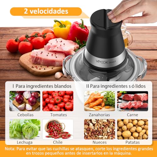 Miniatura 4 de Picadora Electrica, 1,2l Procesador De Verduras, 4 Cuchillas De Acero Inoxidable Trituradora De Alimentos, Picadora De Carne Eléctrica, Cortador De Verduras Electrico, Food Processors