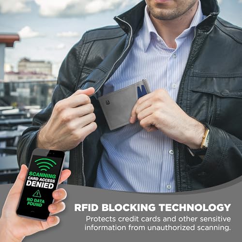 Image of Bryker Hyde RFID Blocking Slim Minimalist ID Inside Front Pocket Wallet, Premium Full Grain Leather, Money Clip, 9 card Slots, Leather (Slate Gray)