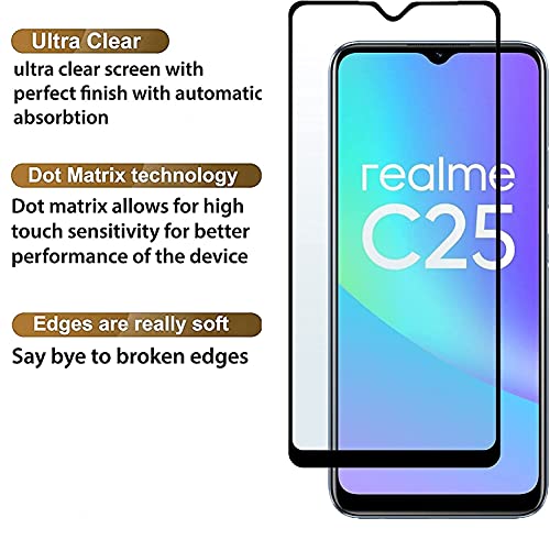 Image of Screen Protector for RealMe C25 | C21 | C21Y | C20 (Black) Tempered Glass Edge-to-Edge 6D Screen Guard With Installation Kit