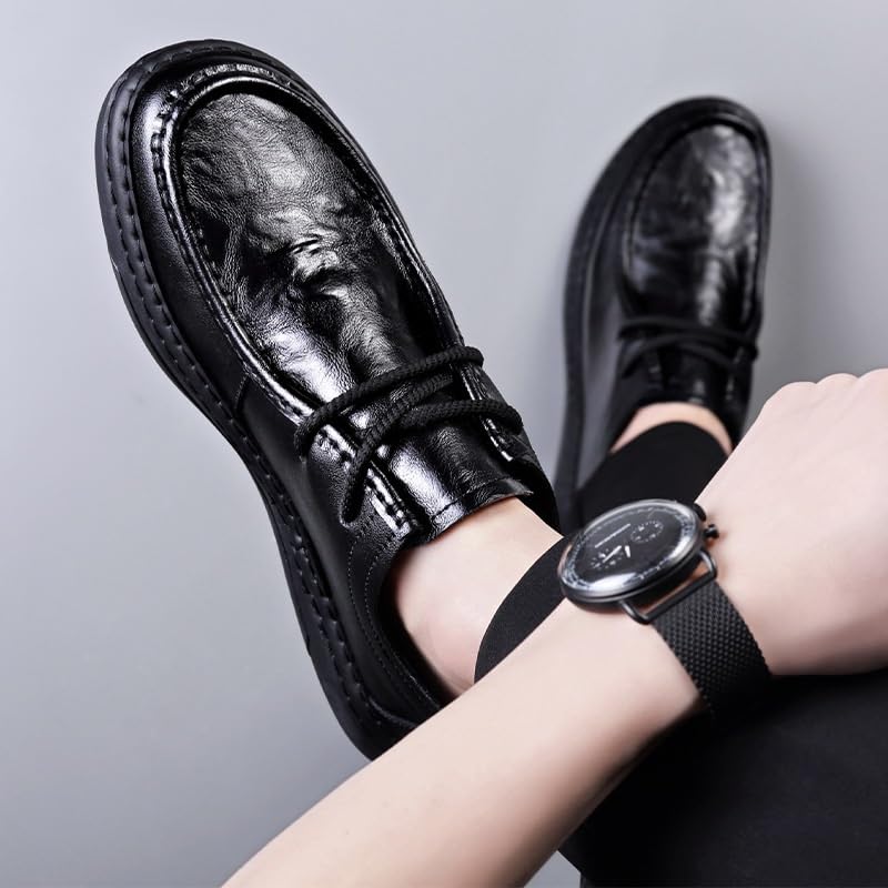 Men's Casual Genuine Leather Flats Soft Driving Walking Loafer Shoes Fashion Lace Up Lug Sole Business Office Dress Shoes3