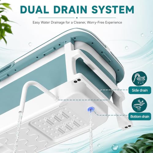 Image of Hukimoyo 6 Feet Bathtub for Adults (132x62x52 cm) Foldable with Temperature Meter & Bath Pillow Portable bath tub for Bathtroom Spa Tub Home Freestanding Hot & Ice Bath For Adults