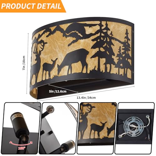 Image of Farmhouse Deer Wall Sconces, E12 Base Rustic Industrial Wall Lights for Bedroom, Living Room, Hallway, Stairway, and Porch Lighting