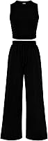 BTFBM Women's 2-Piece Summer Lounge Set: Cropped Sleeveless Tank Top & Wide Leg Pants with Pockets - Beach Travel Outfits