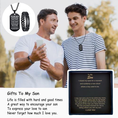 Butishop Son Gift Personalized Braided Bracelet from Mom and Dad with Dog Tag Necklace You Will Never Lose Birthday Graduation Valentines Gifts Black Stainless Steel3