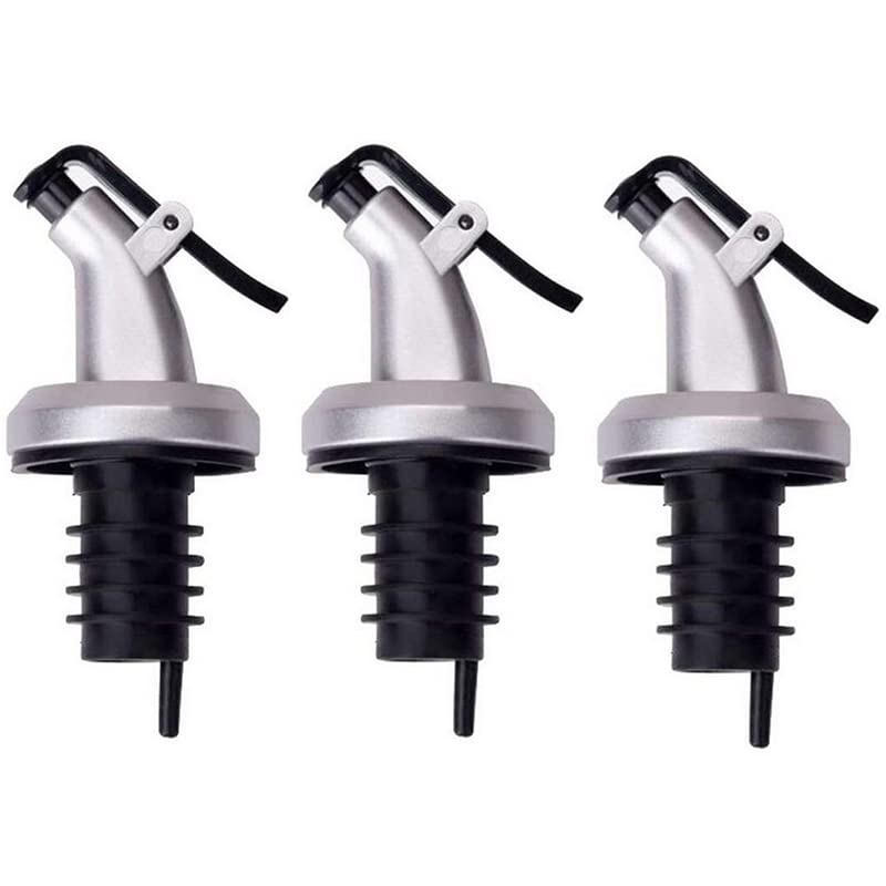 3 Pack Oil Pour Spouts, Olive Oil Bottle Dispenser with Leakproof Nozzle for Olive Oil, Wine, Vinegar, Soy Sauce, Oil Bottle Dispenser Kitchen Tools (Silver + Black)