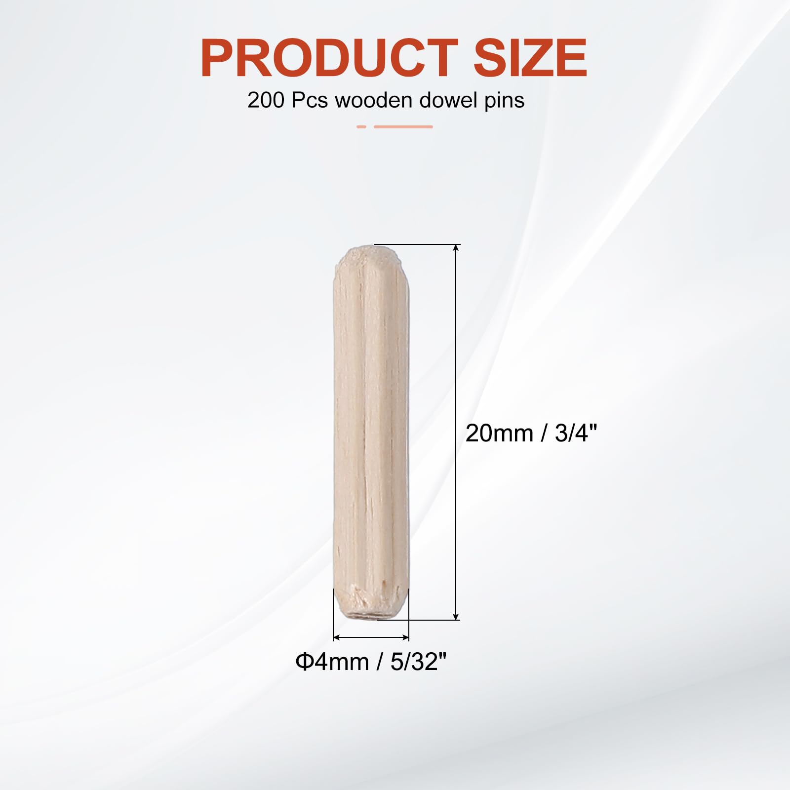 PATIKIL Wooden Dowel Pins 5/32" x 3/4" (4mm x 20mm) Straight Dowel Rods Wood Fluted Dowels Rods for Crafts Furniture DIY Hardwood Count 200 - Image 2