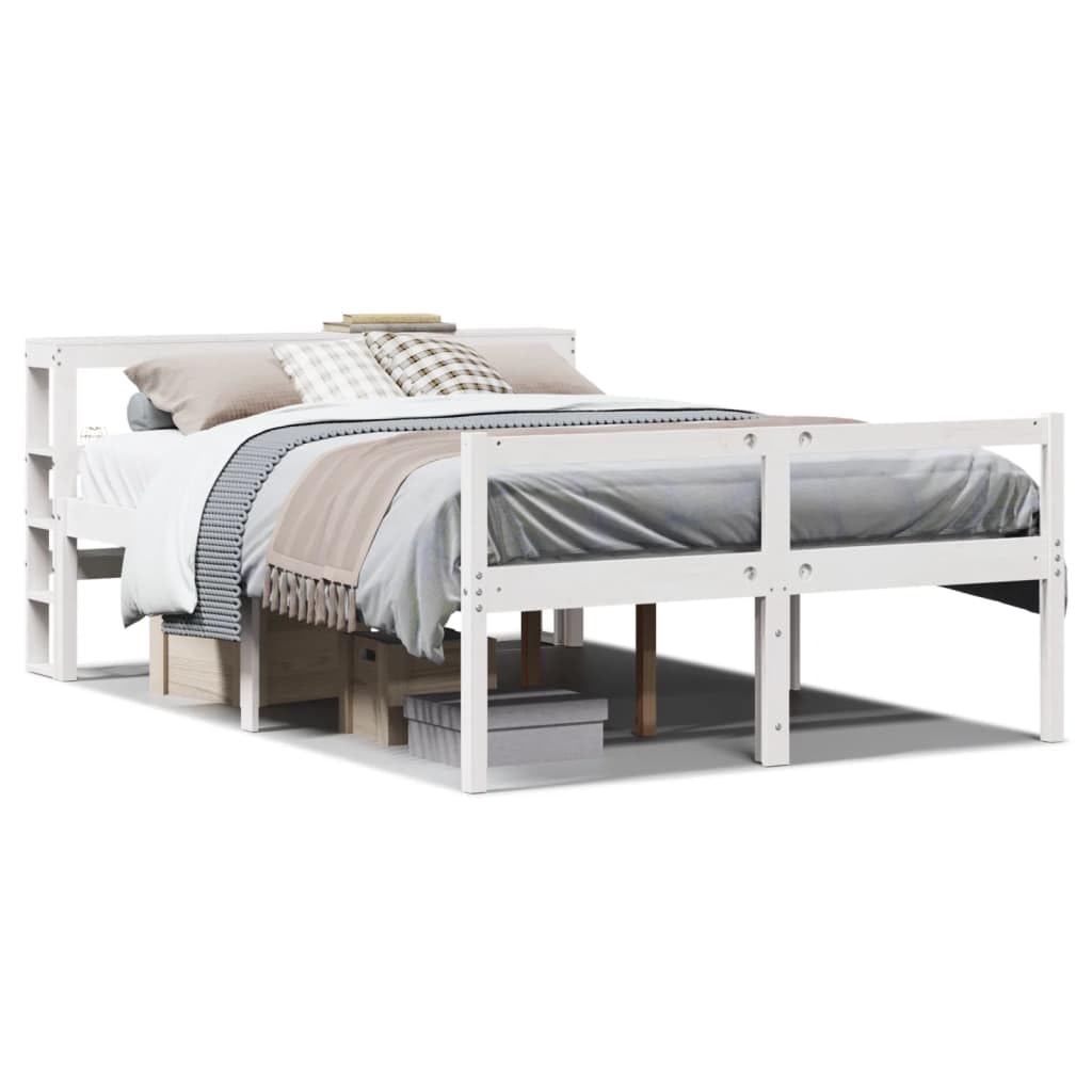 Massivholz Kiefernholz Seniorengerecht viel Stauraum Weiß 140x200 cm | Seniorenbett mit Kopfteil Massivholz Weiß 140x200 cm ohne Matratze Seniorengerecht Stauraumbett