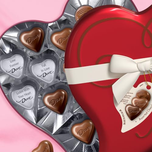 DOVE Assorted Valentine's Day Dark Chocolate and Milk Chocolate Truffles, Valentines Chocolate Candy Chocolates including Peanut Butter and Caramel Candies, 8.55 oz Heart Tin - image 3