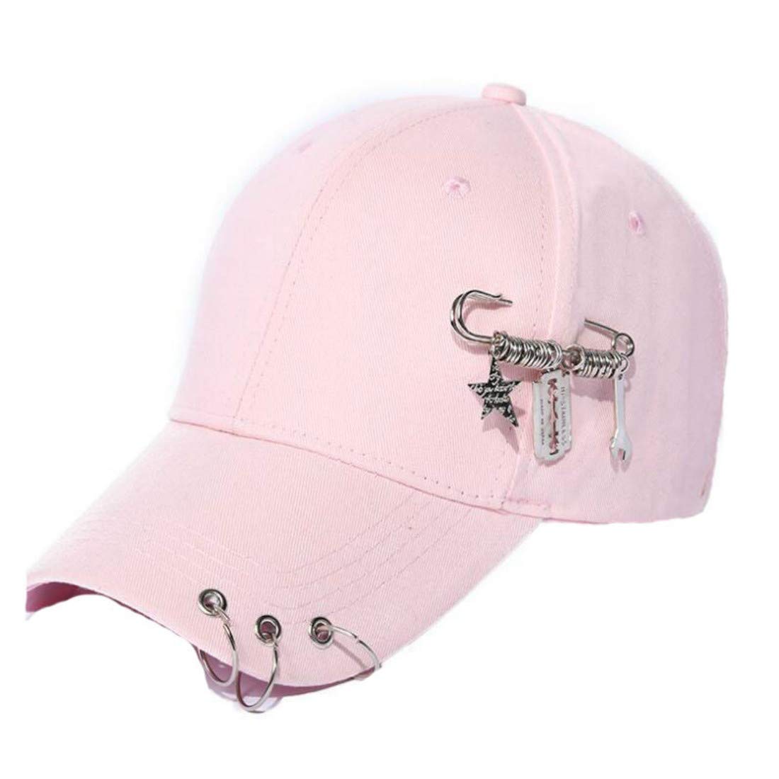 Colygamala Women's Personality Three-Ring Chain Baseball Caps Summer Street Hip Hop Cap Pink/White
