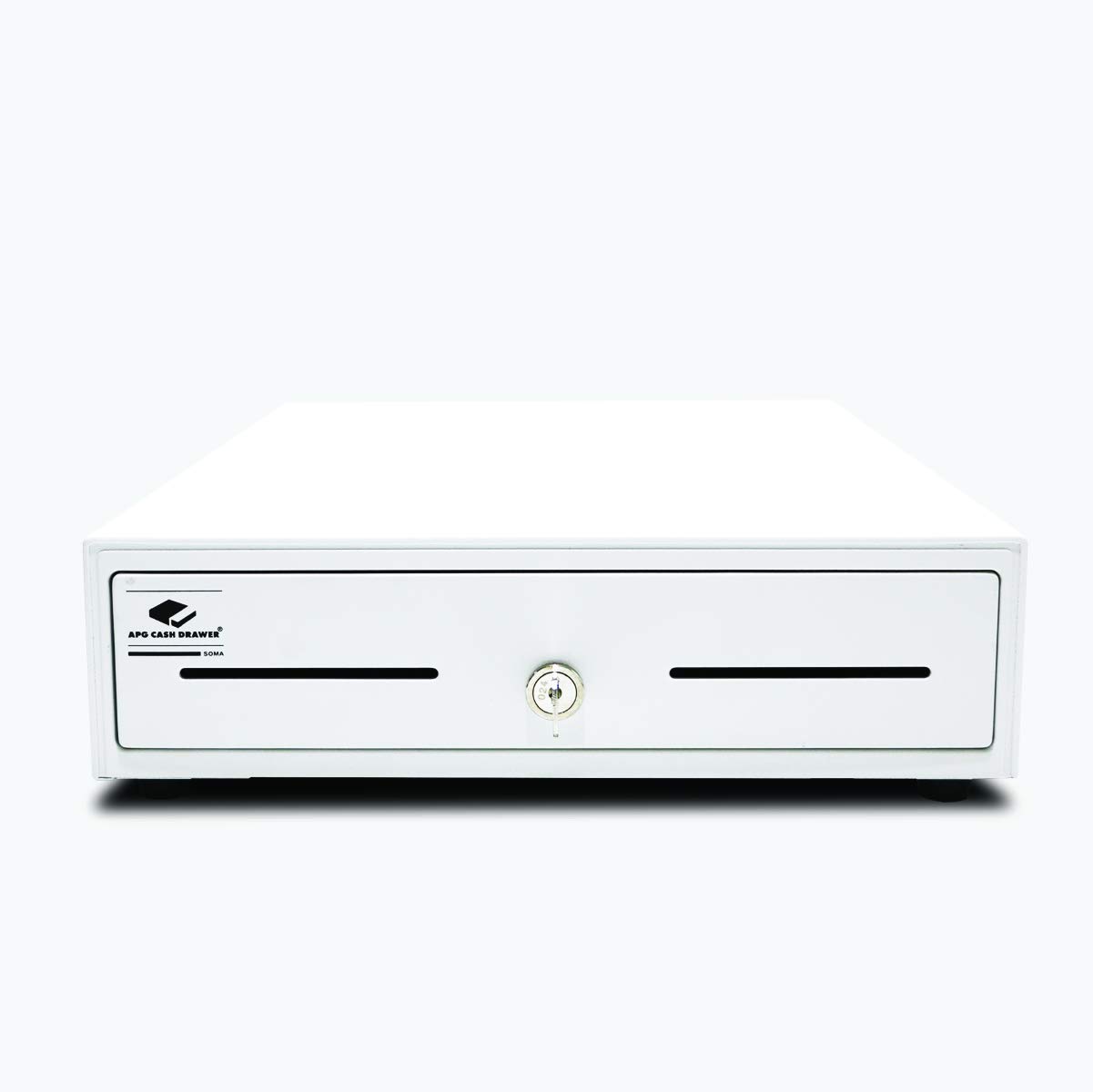 APG CASH DRAWER Entry Level- 13” Electronic Point of Sale | Arlo Series EKDS320-1-W330-A10 | Printer Compatible with CD-101A Cable Included | Plastic Till with 4 Bill/ 5 Coin Compartments | White