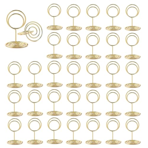 ZYEKIU 30 Piezas Oro Soportes para Números de Mesa, Soporte Fotos de Metal, Soportes para Tarjetas, Soporte para Mensajes, para Restaurantes Bodas Banquetes Fiestas Celebraciones (Redondo)