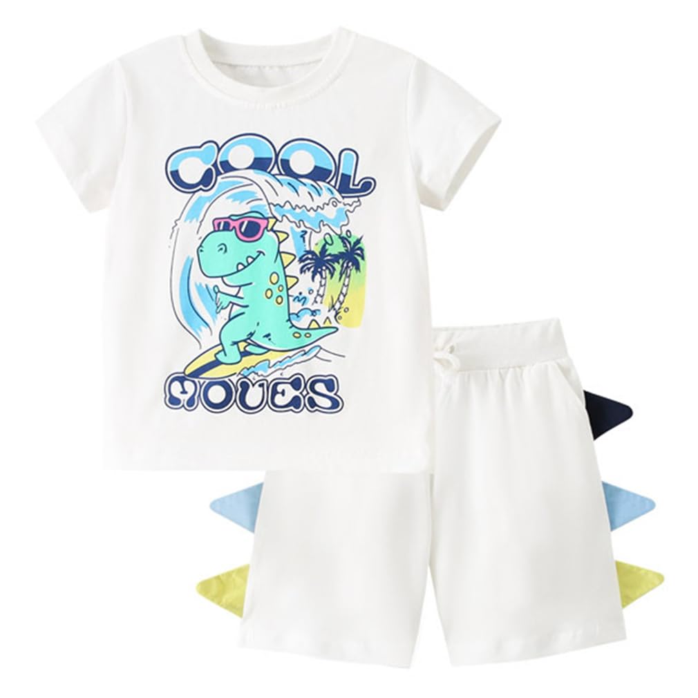 ACESTAR Toddler Boys Summer Clothes Sets Short Sleeve Tee Shirt and Short Set Kids Dinosaur Printing Clothing Sets 2-7years